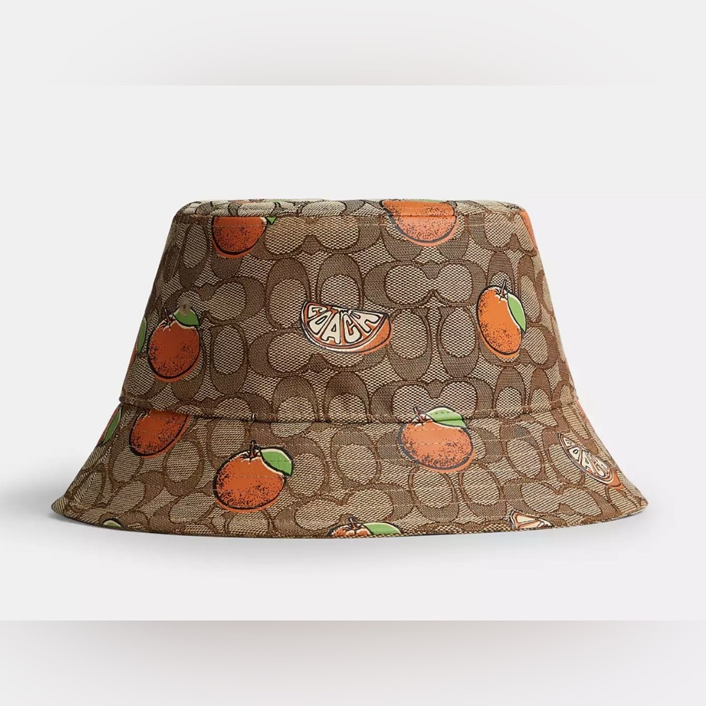 Signature Retro Orange Print Bucket Hat